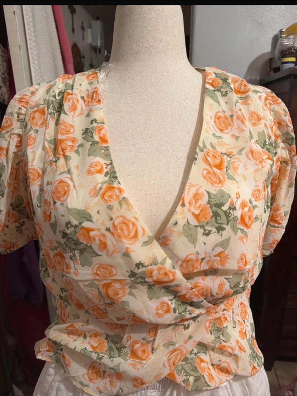 Floral Orange Rose Wrap Blouse